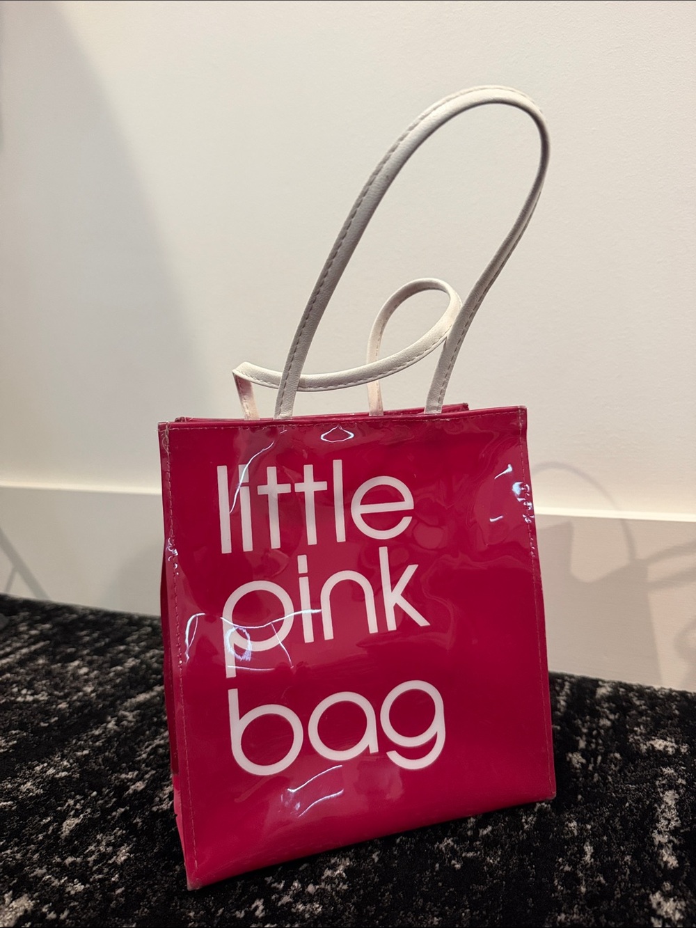 Bloomingdale's Glossy Hot Pink Tote with White Handles